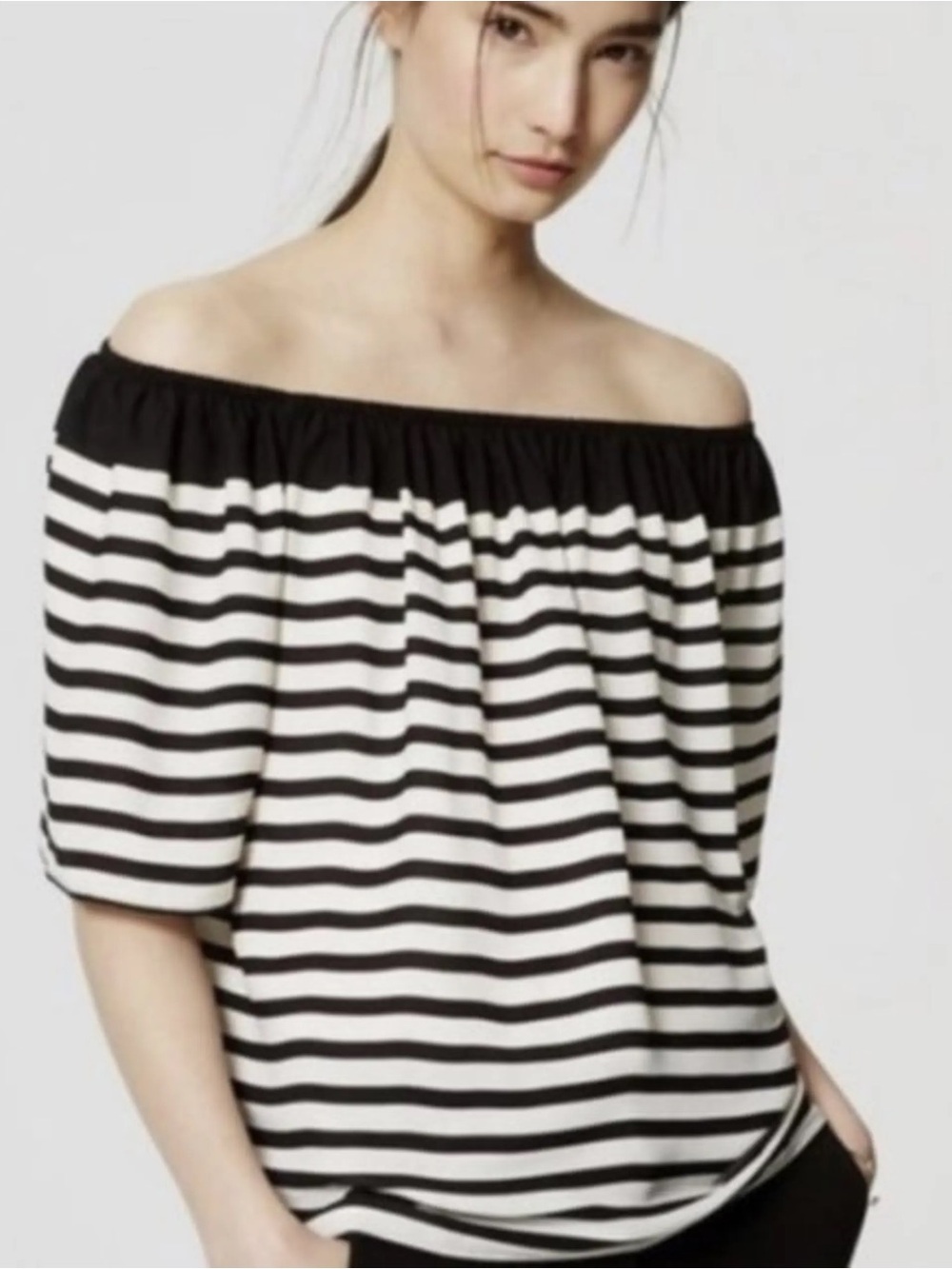 LOFT Off-Shoulder Black and White Striped Women’s Top size L